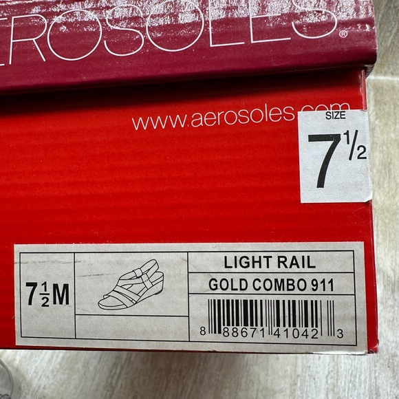 Aerosoles Light Rail 7.5 M Beige Gold Stretch‎ Band Straps Wedge Sandals - Picture 10 of 10